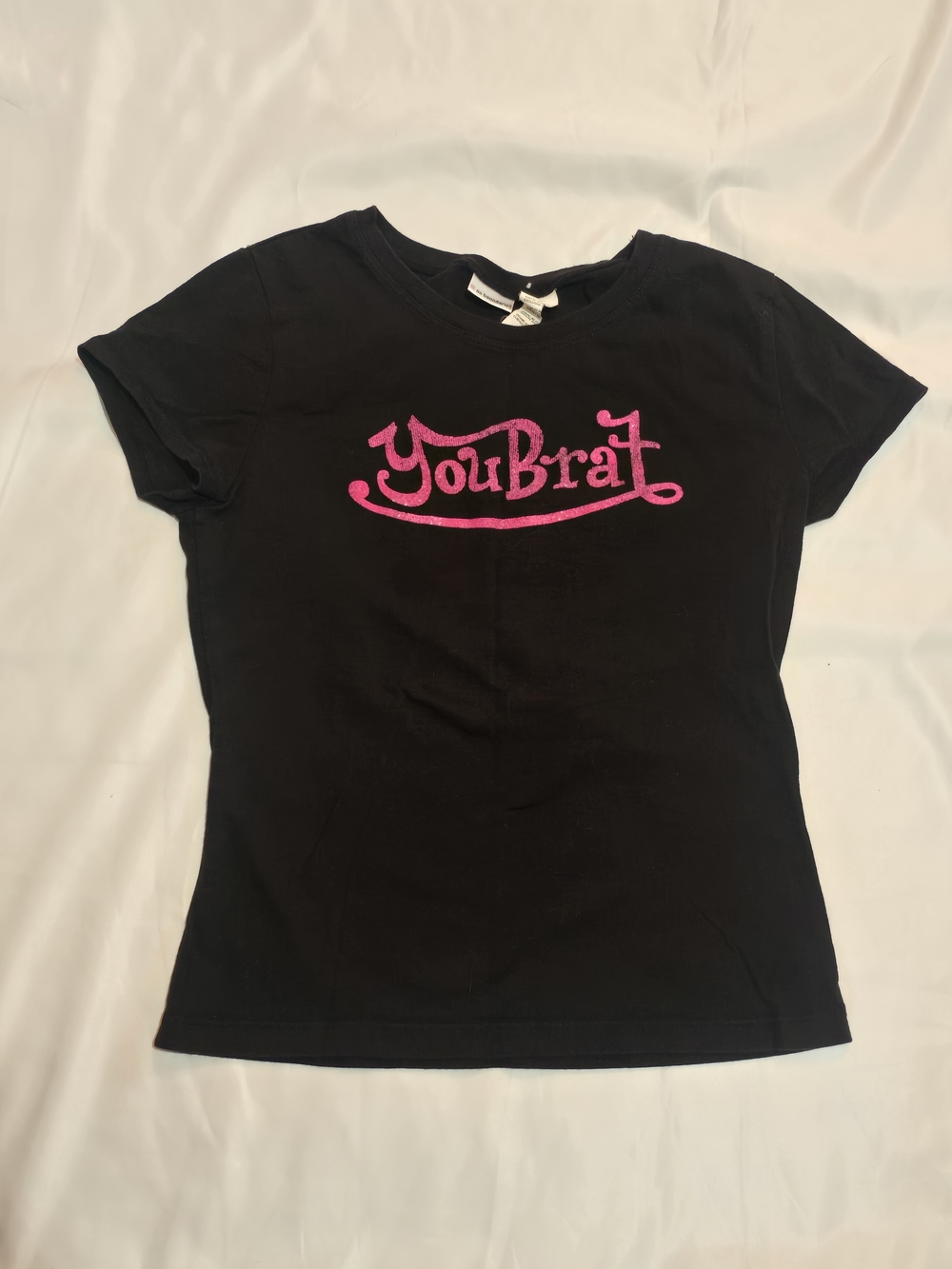 Black T-Shirt with Pink "YouBrat" Graphic Vintage Size M